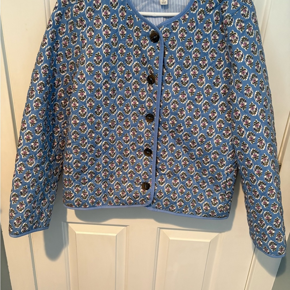 J. Crew Women’s Quilted Blue Floral Lady Jacket Size 12